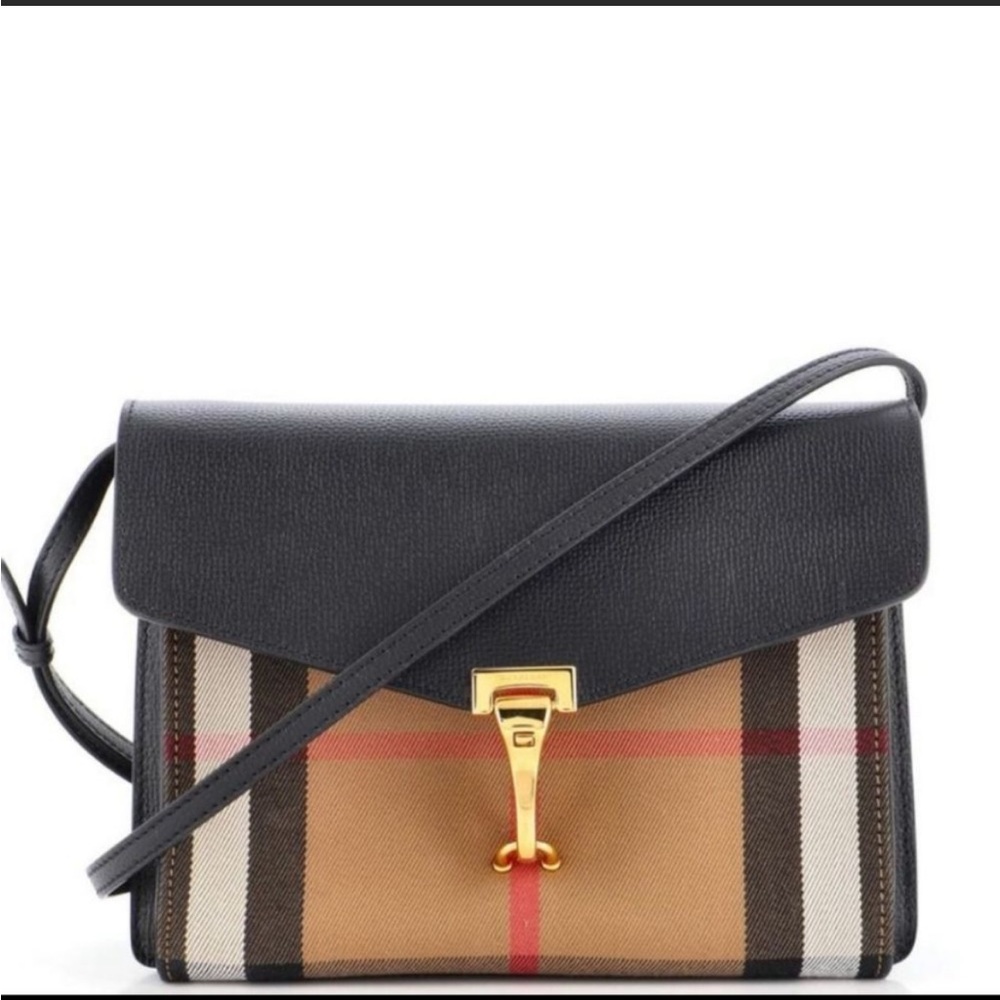 Burberry Small Macken House Check Derby Leather Cross Body Bag Black